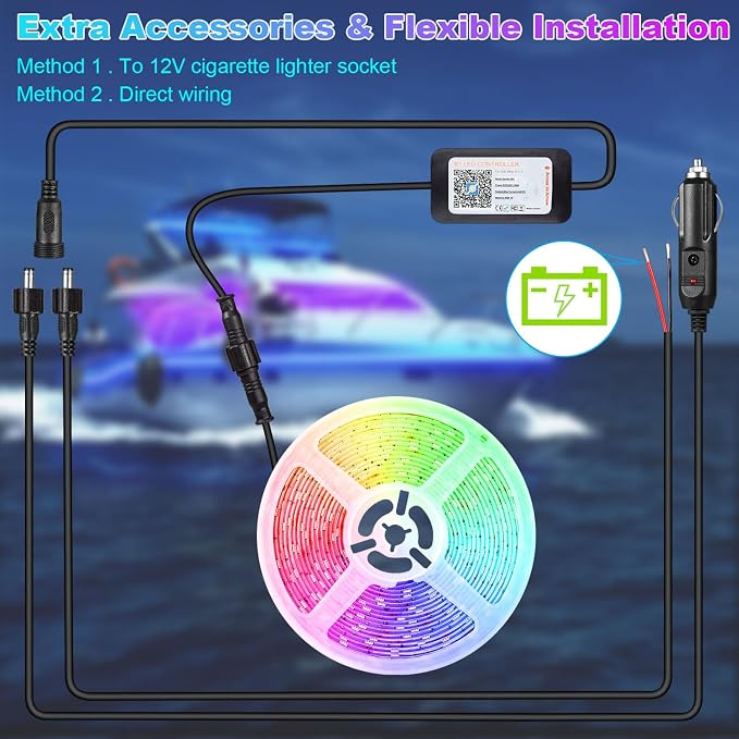 100FT Boat Lights LED Waterproof, 12V Marine Light Strip for Boat, RGB Marine LED Strip 12V with App & Remote for Pontoon Interior and Exterior, Night Fishing Lighting for Jon, Yacht, Kayak, Deck - Image 7
