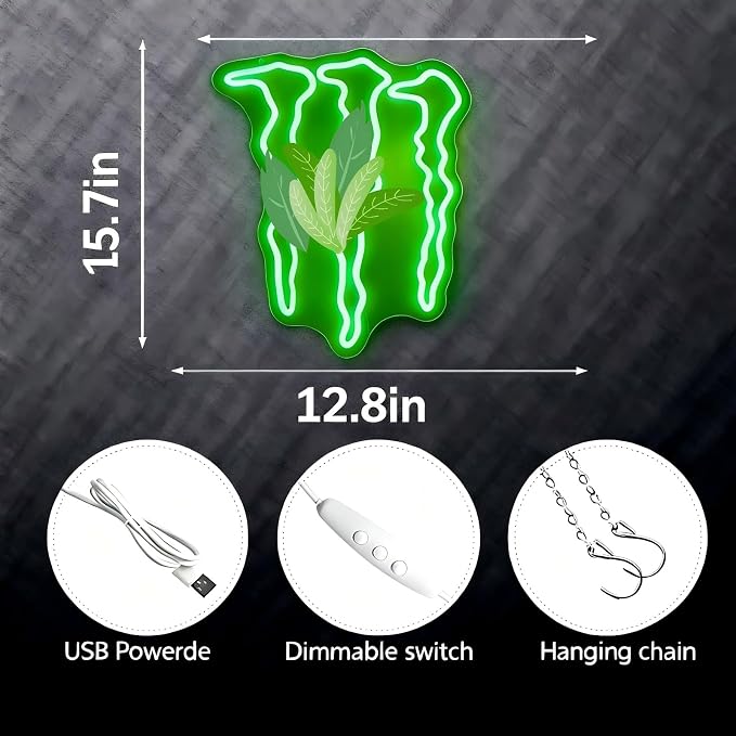 Green Energy Neon Sign Wall Decor for Bedroom – Man Cave LED Light for Gaming Room & Drinks Bar | Stylish Mark Neon Art Gift for Men - 15.75" x 12.8" - Image 3