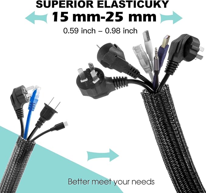 AGPTEK Cable Sleeve, 10ft - 1 inch Cable Management Cord Hider, Black - Image 2