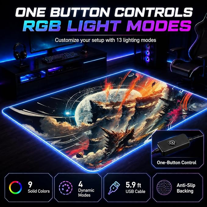 Gaming Rug RGB LED Light (3x5 Enchanted Luminescent) - Bedroom Gamer Rug Floor Mat Gaming Decor - Kids Room Rug Anti Slip Mat for Gamer Chair – Play Game Room Décor for Teen, Boys, Kids - Image 5