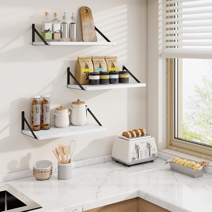 Axeman 20 Inch Floating Shelves, 10 Inch Deep White Wall Shelves Set of 2 - Image 2