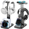Height Adjustable Dual Headphone Stand, 360° Rotatable Gaming Headset Holder with Controller & Phone Stand, All-in-One Desk Organizer for PS5/Xbox/Switch Controllers/iPad, Desktop Game Accessories by Kytok
