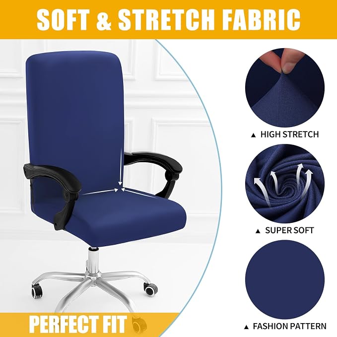 Smiry Stretch Printed Office Computer Desk Chair Covers, Navy | Universal Desk Rotating Chair Slipcovers Removable Washable, Soft Fit Anti-Dust Spandex Protector Cover with Zipper - Image 4