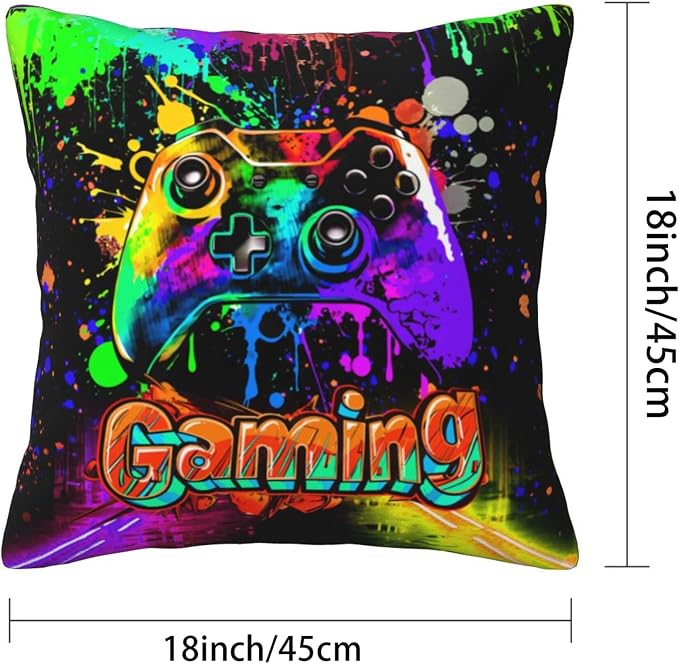 Gaming Throw Pillow Covers Set of 2, Soft 18x18 Inch Pillow Cases, Gamer Birthday Gifts for Teen Boys, Home Decor for Living Room Bedroom Game Room (Gaming) - Image 2