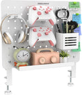 Clamp-on Desk Pegboard – Steel No Drill Desktop Organizer Panel with Gaming Controller Holder, Headphone Hook, and Storage Shelf – Vertical Mount for Office and Home Setup(White by DeskLogics