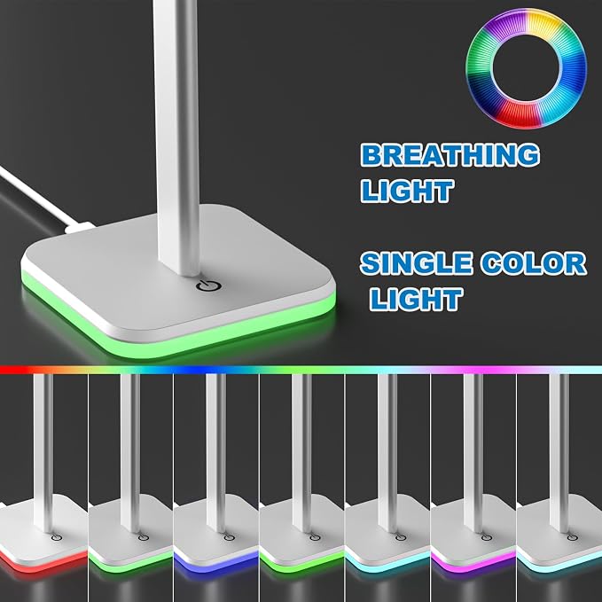 Headphone Stand for Desk - Headset Stand Headphone Holder (RGB-White) | with Aluminum Hanger and Plastic Headrest, headphone holder for AirPods Max, Sony, Bose, Beats and More - Image 3
