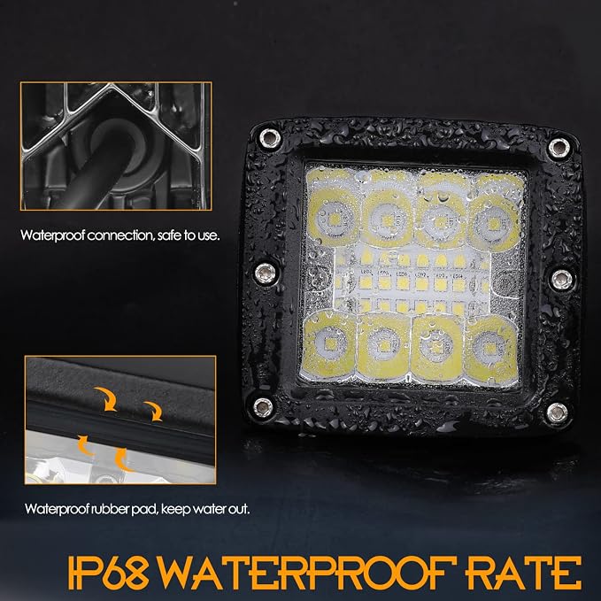 LED Cubes, Nirider 2PCS 84W 3 Inch LED Pod Lights Off Road Driving Lights Spot Flood Combo Light Bars Fog Lights Square Work Light for Truck Car SUV ATV UTV Boat - Image 4