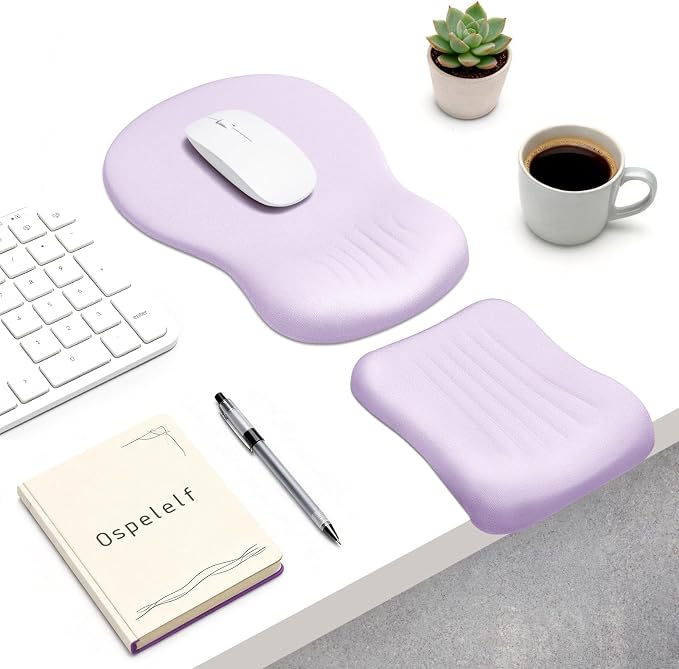 Ospelelf Mouse Pad with Wrist Rest Set Foam L-Shaped Desk Elbow Pad Ergonomic Desk Edge Cushion Anti-Slip Rubber Bottom Office Women Desk Accessories for Computer, Laptop and Gaming, Purple by OspelelfOfficeSupplies