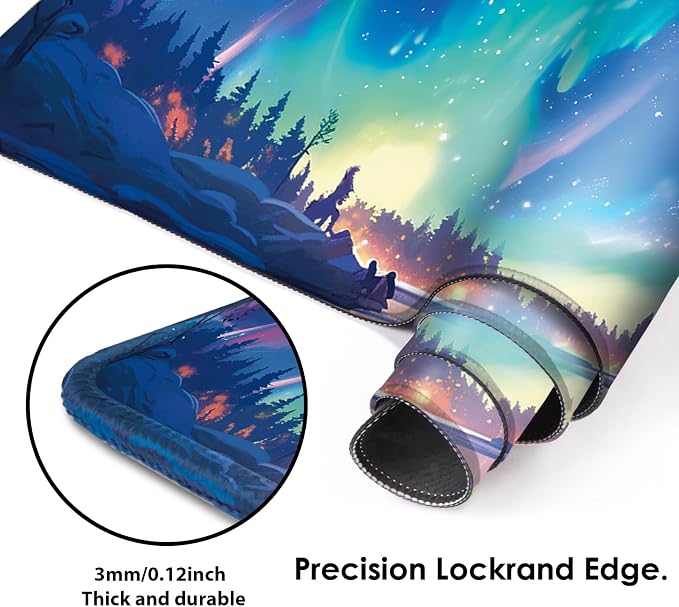 Galdas Mouse Pad for Gaming,Aurora Background Pattern XXL XL Large Mouse Mat Long Extended Mousepad Desk Mat Non-Slip Rubber Mice Pads Stitched Edges Thin (31.5 x 11.8 x 0.12 Inches) - Image 4