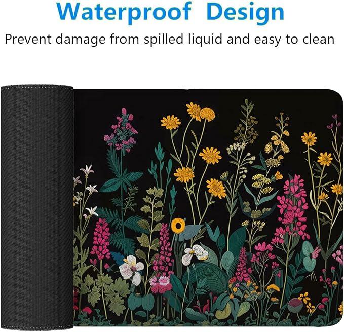 Floral Desk Pad Mouse Pad Weeds Flower Aesthetic Wildflower Mousepad XL Large Gaming Mouse Pad Laptop Keyboard Mat Desk Pad Office Home Decor for Women Girl 31.5"x11.8" - Image 4