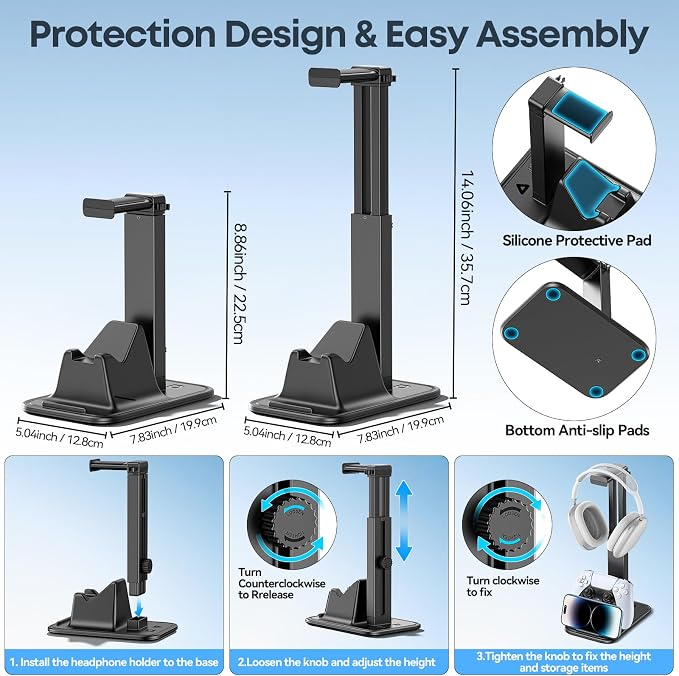 Gaming Headset & Controller Stand, Rotating Headphone Storage with Controller and Phone Holder, Standard Game Desk Storage for PS5/PS4/XBOX, PC Gamer Essentials Organizer Gift Accessories - Image 5