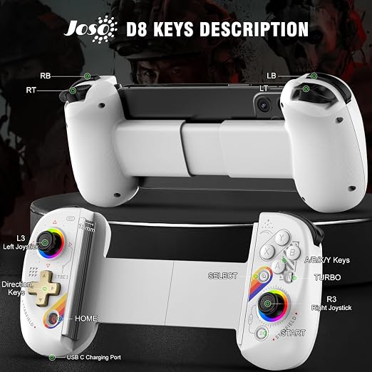 Joso Mobile Gaming Controller for iPhone/iPad/Tablet, Android Wireless Controller with Hall Effects Joysticks, Support PC/Switch, Play Cloud Games/PS Remote Play/COD/Genshin Impact & More - Starry Star White - Image 4