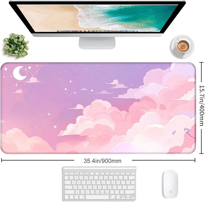 Beautiful Pink Cloud Mouse Pad, Suitable for Girls' Office Decoration Pad | Large Extended Mouse Pad; Full Desk Coverage; Waterproof Coating; Stable Anti-Slide Base For Gaming, Office, Study Daily Use - Image 2