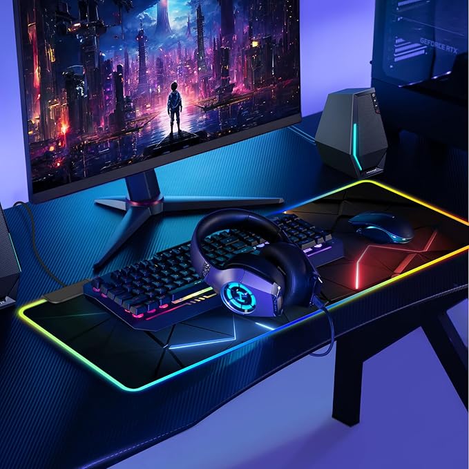 RGB Mouse Pad, Gaming Mousepad with 13 LED Light Modes | 31.5X11.8inch Large Mouse Mat, Gaming Mats for Desk with Non-Slip Rubber Base, Model-A - Image 2