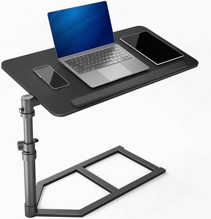 Height Adjustable Under Mattress 30 inch Bedside Desk, Works with Lofts and Beds Without Frames, Tilting Desktop, Fits Laptops, Books, and More, Black by Sidekiix