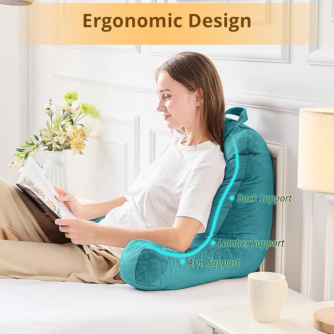 Sasttie Reading Pillow for Bed, Back Pillow for Sitting Up, Teal Blue - Image 3