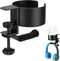 2 in 1 Desk Cup Holder with Headphone Hanger Holder, Anti-Spill Cup Holder-360° Rotation Aluminum Alloy Stand Hook Bearing Capacity 10kg/22lb Suitable for Coffee Mups,Water Cups,Bag,Headphone by WelcometoEverkeen