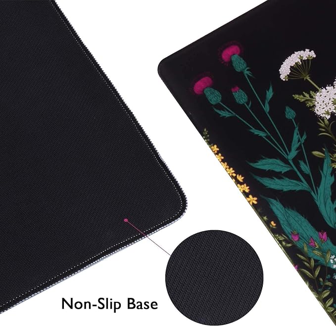 iCasso Desk Mat, Large Desk Mouse Pad for Desk,Home Office - Green Weeds | Desk Protector,Cottagecore Mouse Pad for Women with Smooth Lycra, Water-resistant, Non-slip Rubber Base and Stitched Edges - Image 4