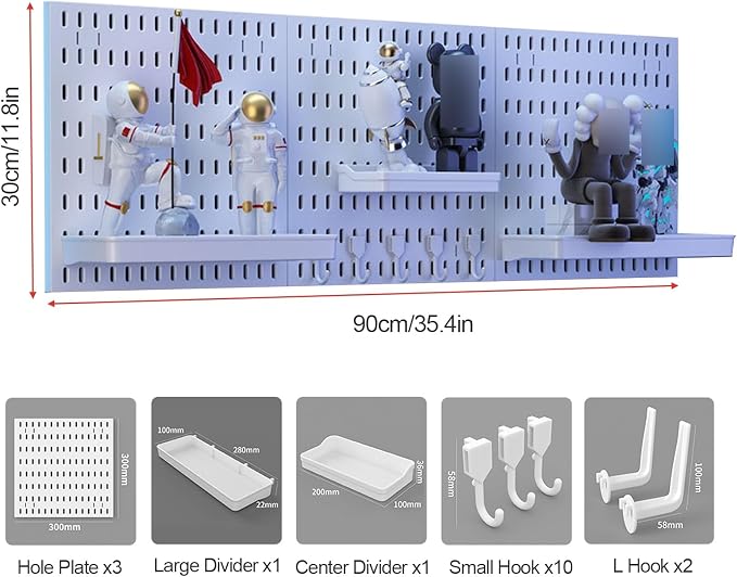 Gaming Pinboard, Desk Wall Organizer,Modular Wall Shelving For Gaming Rooms,White Plastic Desk Mounting Board,No-Drill Storage Rack For Gaming Rooms,Kitchens(35.4x11.8in) - Image 8