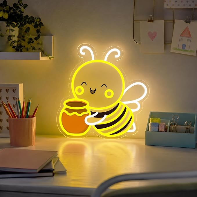 Bee Neon Sign Wall Art Cute Animal Neon Sign Honey Bee Lights Decor - Image 4