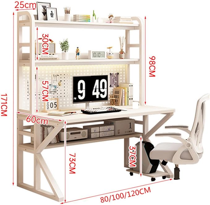 Gaming Desk with Pegboard, Industrial Gaming Desk PC Desk with Storage Shelves, Large Study Writing Workstation Table for Home Office(120x60x171cm, Carbon Fiber) - Image 2