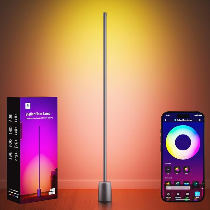Ailofy Corner Floor Lamp, 1500lm RGBW LED Lamp, Alexa & Google Assistant Compatible, 16 Million DIY Colors, Music Sync, App Control, Modern Smart Floor Lamp for Living Room, Bedroom, Silver Grey by Ailofy