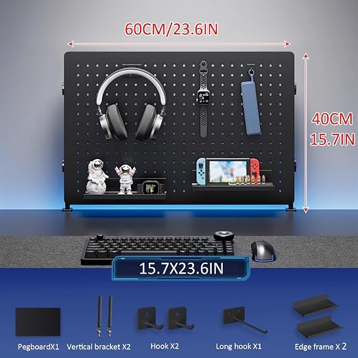 Clamp On Desk Pegboard Peg Board for Desk Pegboard Detachable Gaming for Office & Home Desktop Organizer(Black,15.7X23.6IN) - Image 2
