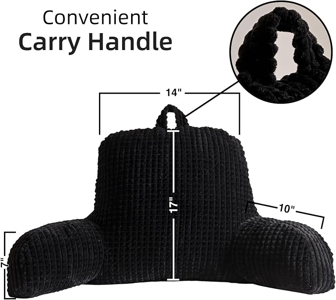 A Nice Night 17" Bed Wedge Pillows with Arms for Sitting in Bed，Black - Image 2