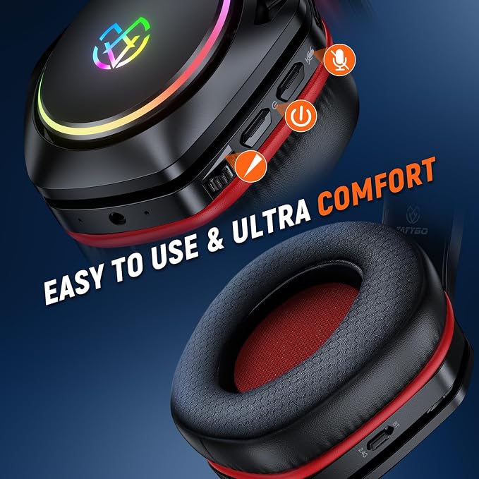 Tatybo Wireless Gaming Headset for PS5 PC, Dual Mode, Low Latency, Red - Image 4