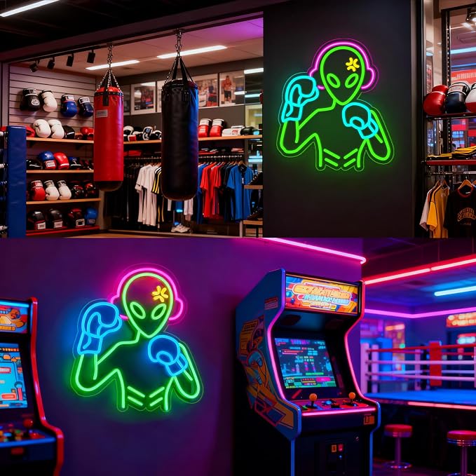 Alien Neon Signs Lights for Wall Decor, Boxing Neon LED Sign for Room and Man Cave Decor, Dimmable Powered LED Signs for Bedroom, Man Cave Party, Birthday Christmas Gift (Boxing Multicolor) - Image 4