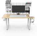 Dezctop Bifrost 160 63W x 28D Gaming PC Computer Desk with Shelves, Large Workstation for Gamers or Home Office with Pegboard, Built-in Cable Management, Stainless Steel Frame (Oak, 63W x 28D) by Dezctop