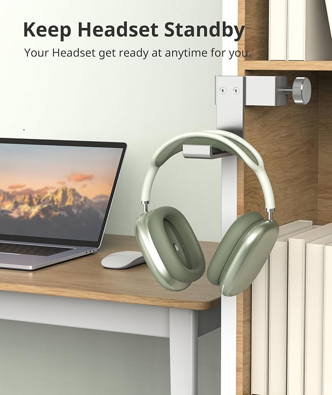 Headphone Stand for Desk – Aluminum Under Desk Headset Stand with Foldable Hook, Headphone Holder Clamp Mount for Gaming Accessories, Space-Saving Headset Hanger - Image 3