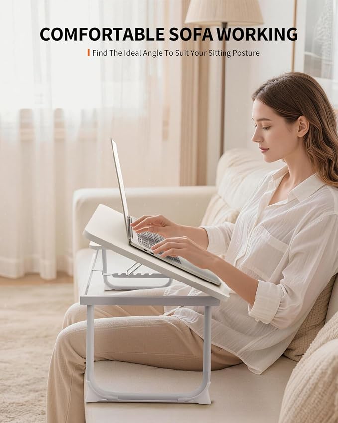 FISYOD Foldable Laptop Desk for Bed Couch, Adjustable Split Lap Desk with Cup Holder, Portable Lightweight Bed Table Tray, Heavy-Duty Laptop Stand for Working, Writing, Reading and Eating - White - Image 5