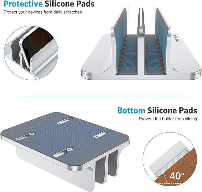 OMOTON Dual Vertical Desk Laptop Stand Holder, Fits MacBook Air/Pro, Silver - Image 7