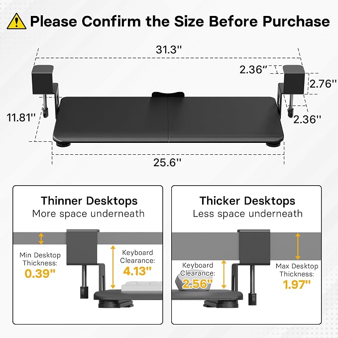 BONTEC Under Desk Keyboard Tray, Pull-Out Keyboard & Mouse Platform - Image 2