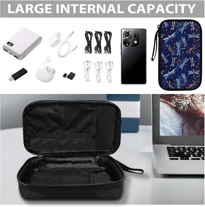 Galaxy Dragonfly Print Cable Organiser Bag, Electronic Accessories Bag for Travel, Waterproof Cord Storage Organizer for Hard Drives, Cables, Chargers, Power Bank - Image 7