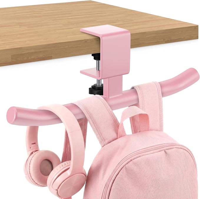 Geelin Bag Hook for Desk Table Heavy-Duty Backpack Hanger Clamp On Purse Holder Adjustable Under Desk Bag Hook for Headphones Handbag Hanger for Classroom Dorm Back to School(Pink) by Geelin