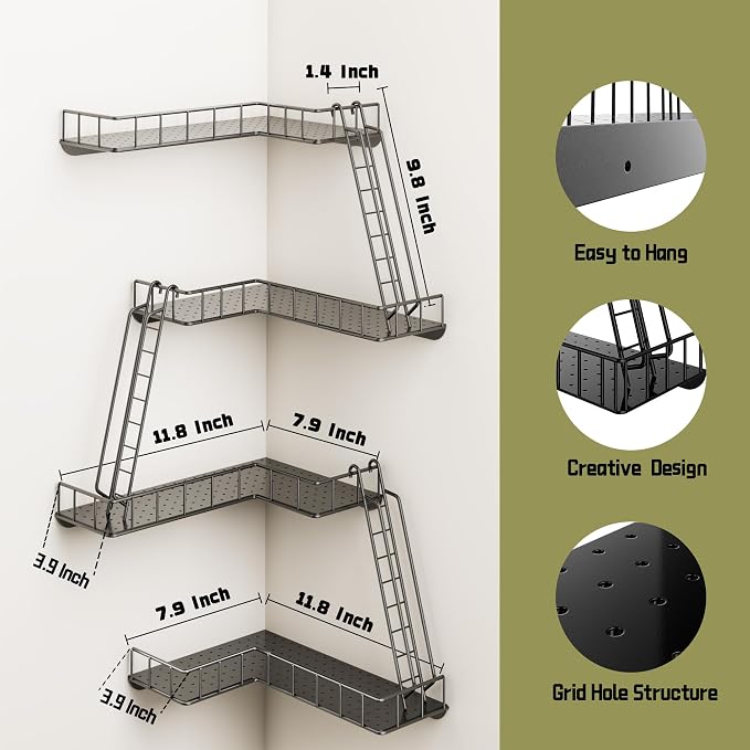 Fire Escape Wall Shelf - Modern City Style 4-Tier Corner Wall Shelves, Easy to Install Metal Ladder Shelf for Figures, New York Decorative Shelves for Bathroom, Living Room & Home Decor,Black - Image 3