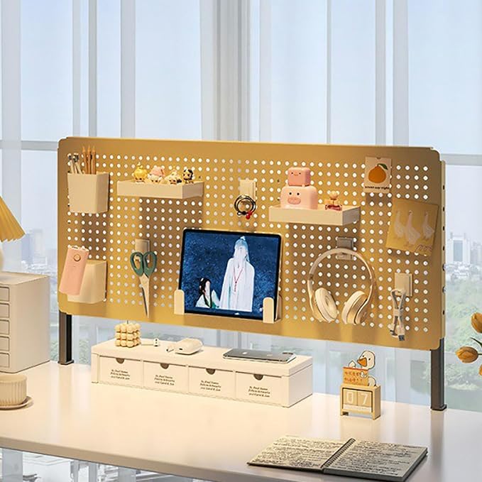 Clamp on Desk Extender Clamp-on Desk Pegboard, Privacy Panel for Desk, Magnetic Metal Peg Board with Accessories, Gaming Desk Organizer(Yellow,40 * 80cm/16 * 31in) by JCSRYD