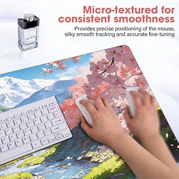 Cherry Blossom Anime Large Gaming Mouse Pad Waterproof Desk Mat | 31.5x15.7 Inch Non-Slip Rubber Base Stitched Edges - Image 4