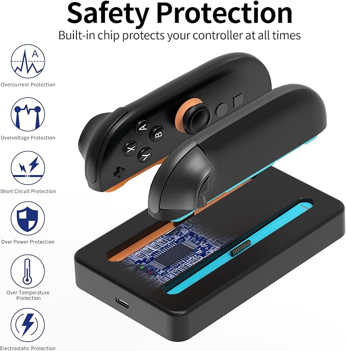 Charging Dock for Nintendo Switch 2 Joycon Charger, Controller Charging Station with LED Indicator, Dual Joy Con Charger Stand with Thumb Grips Joystick Caps, Black Gaming Accessories - Image 4