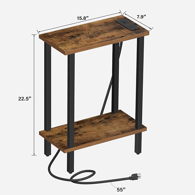 TUTOTAK Narrow Side Table, 2-Tier Small End Table with Charging Station - Image 3