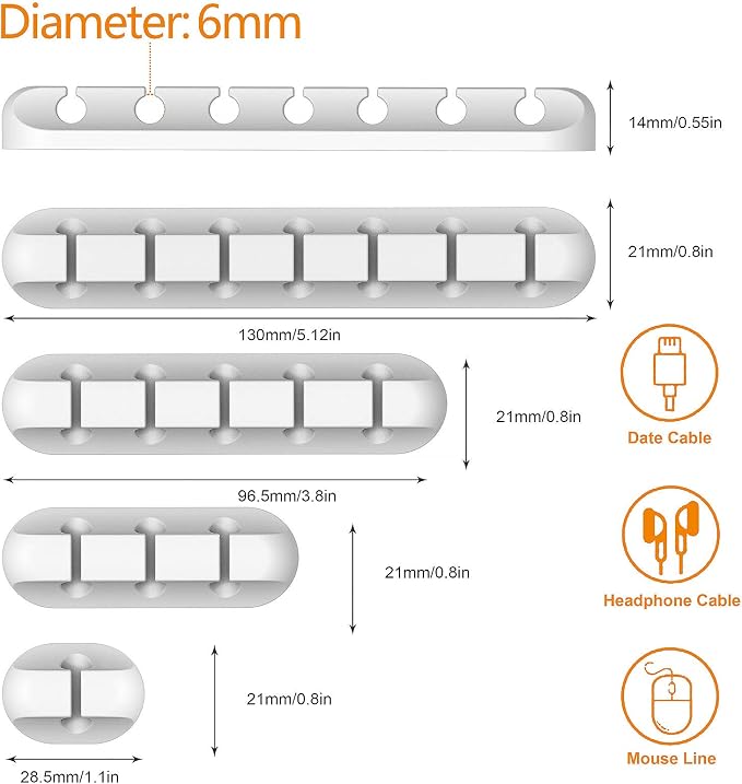 TviewSmart Cord Organizer for Desk, 5 Pack Cord Holders, Cable Clips, White - Image 4