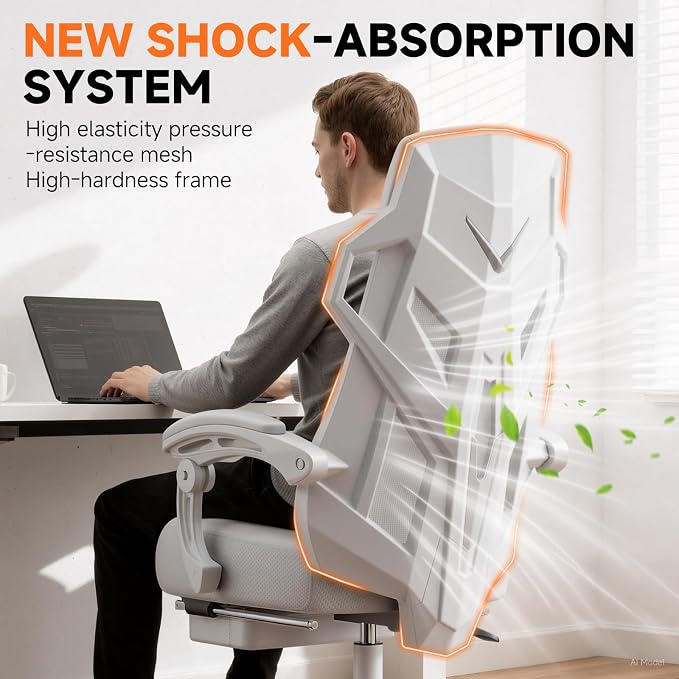 GTPLAYER Computer Chair with Adjustable Footrest, Ergonomic Gaming Chair with Headrest and Lumbar Support, Breathable Mesh Office Chair for Adults, High Back Reclining Desk Chair for Gaming and Office - Image 8