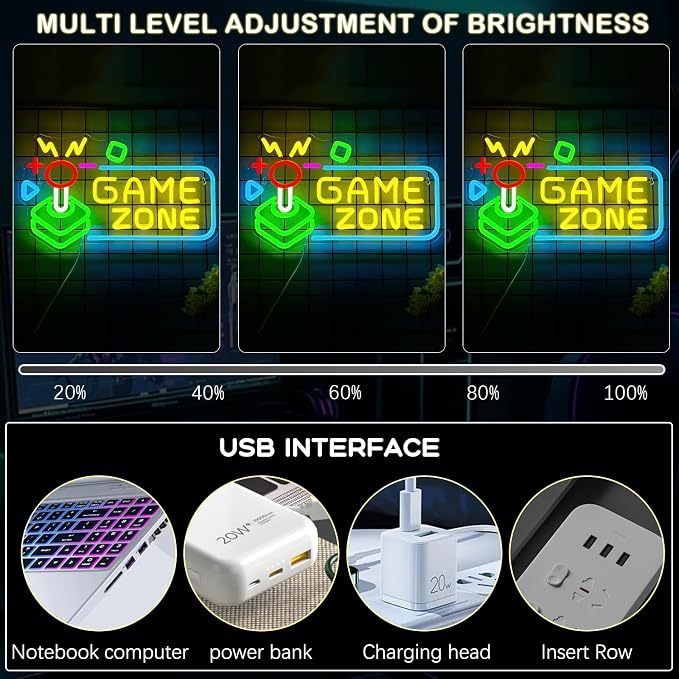 Game Zone Neon Sign, Gaming LED Neon Light Sign for Gamer Room Wall Decor - Image 3
