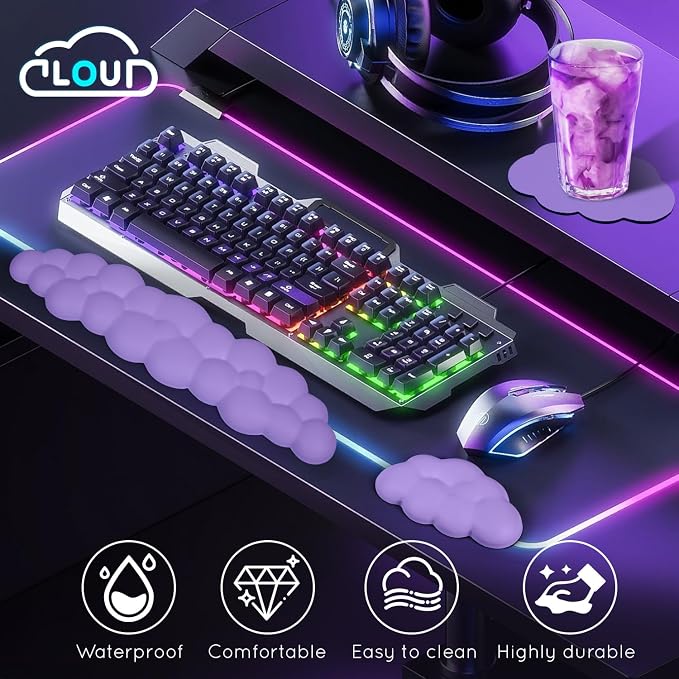 Cloud Wrist Rest for Computer Keyboard Arm Wrist Rest with Non-Slip Base Extended Wrist Rest Ergonomic Memory Foam for Keyboard and Mouse Typing Pain Relief, Office, Gaming, Computer - Image 3