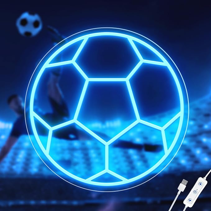 Soccer Neon Sign, Dimmable LED Neon Signs for Wall Decor, Football LED Neon Light, Powered by USB Neon Sign, Sports Neon Signs for Room Bedroom Decor Kids Holiday Gifts by CULOIS