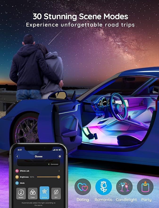 Govee Car LED Strip Lights, Smart RGBIC Interior Car Lights, APP Control - Image 3