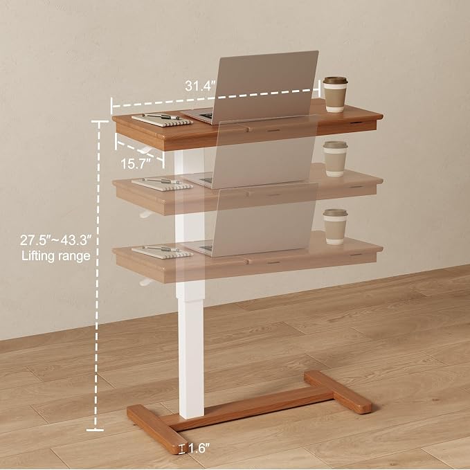 Muwuele Solid Wood Overbed Bedside Table with Wheels, Adjustable Medical Tilt Top Hospital Bed Table Over The Bed, Rolling Laptop Desk, Mobile Standing Desk for Hospital and Home Use (Walnut) - Image 2