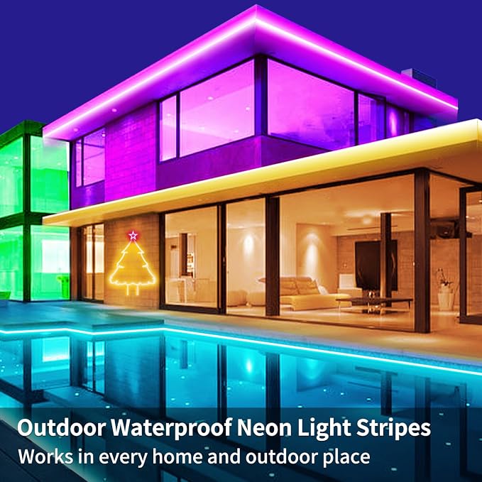 segrass 32.8FT Neon Rope Light,Flexible Led Rope Light Control with App/Remote,Multiple Modes Rope Lights,IP65 Outdoor RGB Led Neon Lights Waterproof,Music Sync Gaming Led Neon Light Strip for Bedroom - Image 5
